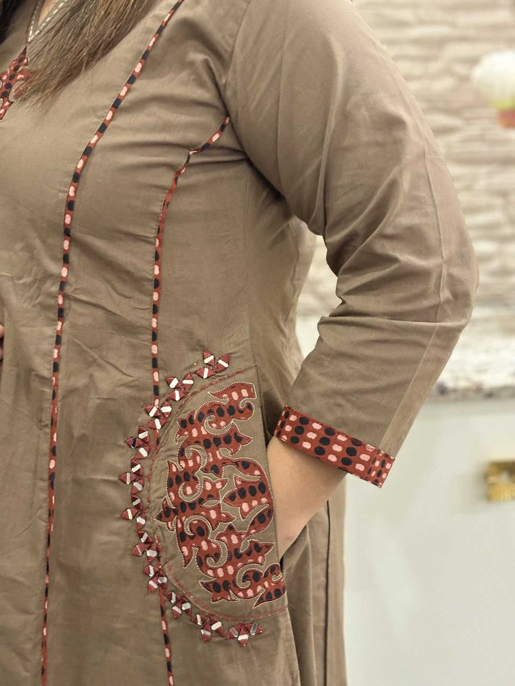 premium-cambric-cotton-applique-real-mirror-work-a-line-suit-set-brown-4