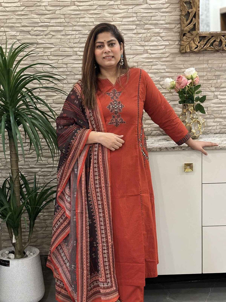 premium-cambric-cotton-applique-real-mirror-work-a-line-suit-set-rust-1
