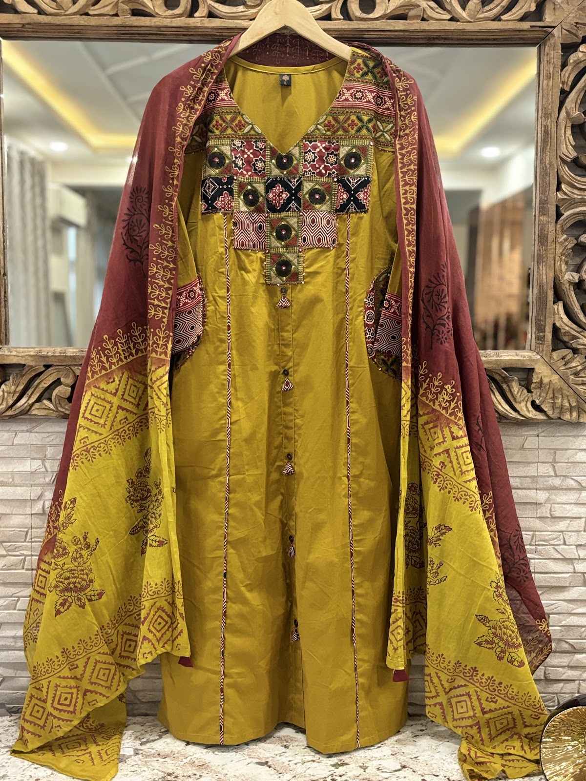 premium-cambric-cotton-applique-work-embroidered-suit-set-paired-with-mul-cotton-hand-block-print-dupatta-mustard-yellow-1