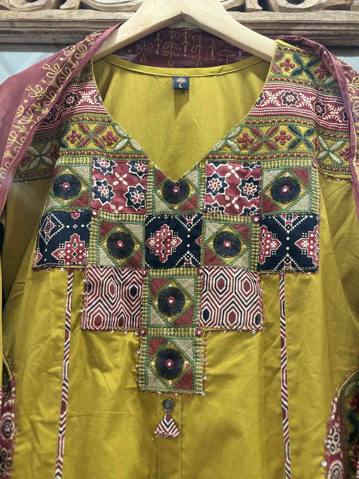 premium-cambric-cotton-applique-work-embroidered-suit-set-paired-with-mul-cotton-hand-block-print-dupatta-mustard-yellow-3