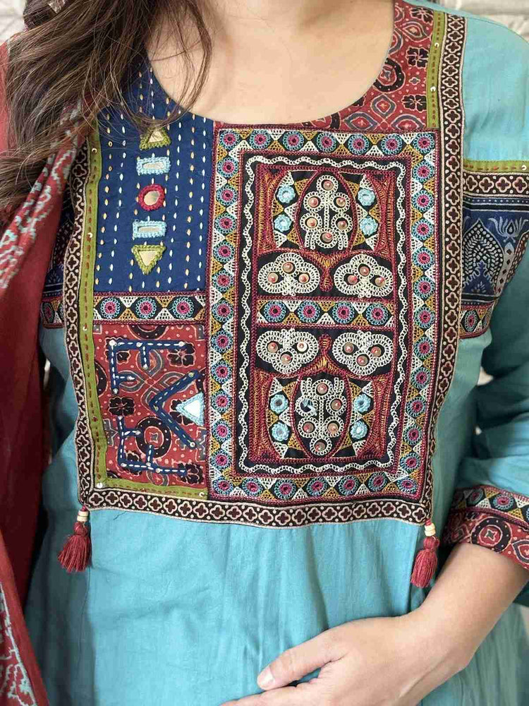 premium-cambric-cotton-kutch-work-patch-work-hand-embroidered-a-line-suit-set-blue-2