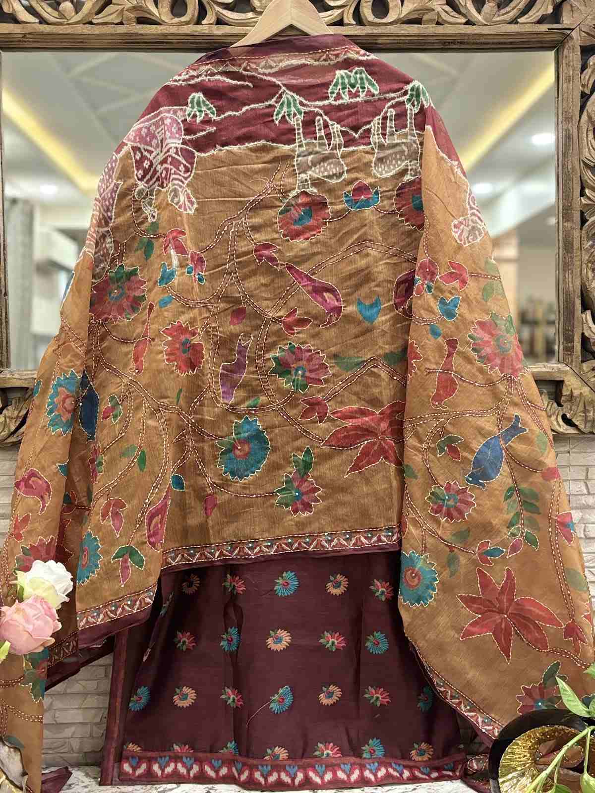 premium-chanderi-katha-work-straight-fit-suit-set-with-mul-cotton-lining-paired-with-chanderi-kantha-githan-work-dupatta-dark-wine-4