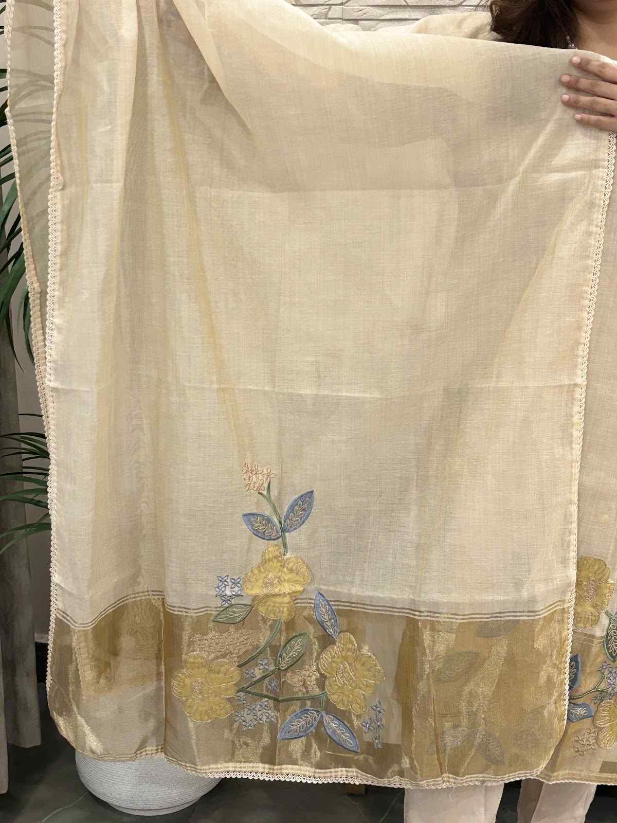 premium-chanderi-straight-fit-suit-set-with-tissue-border-applique-dori-work-paired-with-tissue-chanderi-embroidered-dupatta-beige-6
