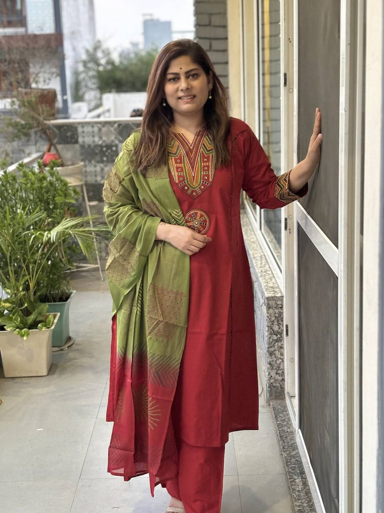 premium-cotton-a-line-embroidered-suit-set-red-1