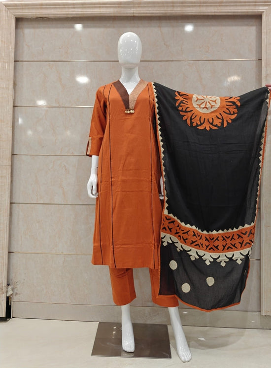 premium-cotton-a-line-suit-set-with-applique-work-dupatta-rust-1