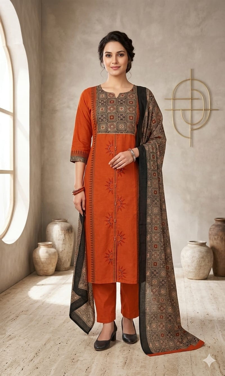 premium-cotton-ajrakh-print-hand-block-print-hand-embroidered-straight-fit-suit-set-orange-1