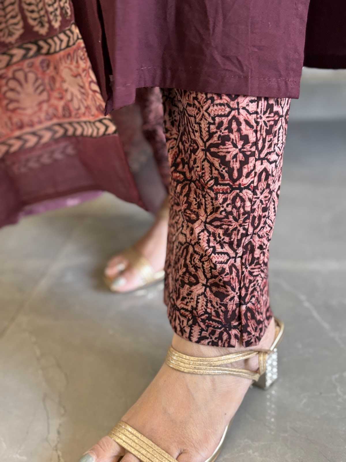 premium-cotton-angrakha-style-suit-set-with-ajrakh-patch-work-at-front-back-paired-with-mul-cotton-block-print-dupatta-cotton-ajrakh-pants-dark-wine-5