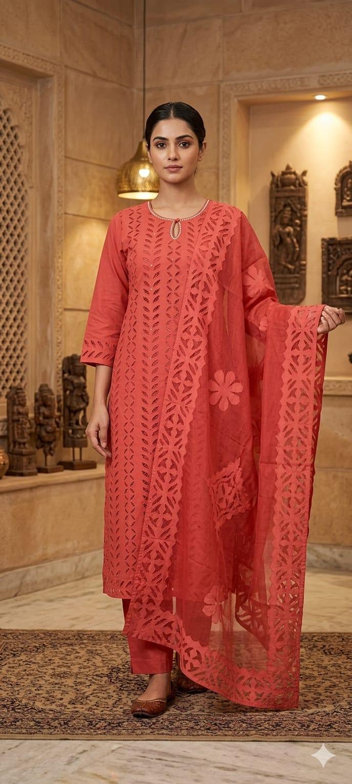 premium-cotton-applique-work-straight-fit-suit-set-red-1