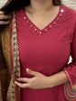 premium-cotton-cambric-mirror-work-a-line-suit-set-with-embroidered-pockets-dark-pink-2