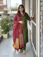 premium-cotton-embroidered-a-line-suit-set-with-embroidery-at-back-pockets-paired-with-cotton-patch-work-dupatta-mehendi-green-1