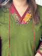 premium-cotton-embroidered-a-line-suit-set-with-embroidery-at-back-pockets-paired-with-cotton-patch-work-dupatta-mehendi-green-2
