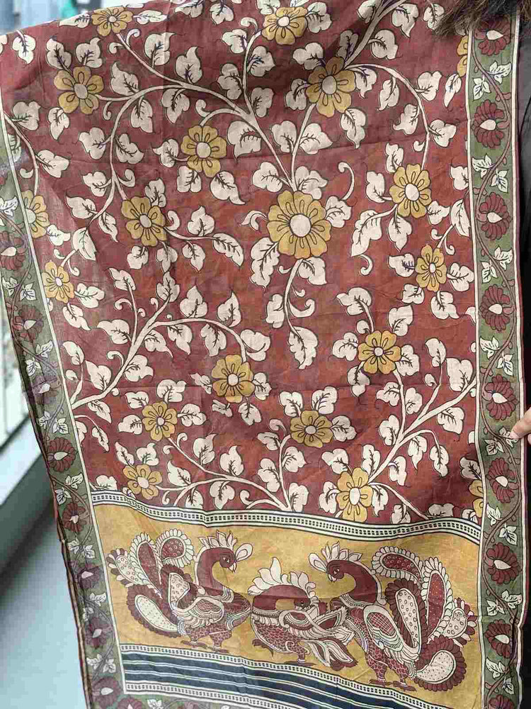 premium-cotton-embroidered-suit-set-paired-with-kalamkari-print-cotton-dupatta-dark-brown-4