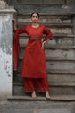 premium-cotton-hand-embroidered-pant-set-with-cotton-handblock-print-dupatta-brick-red-2