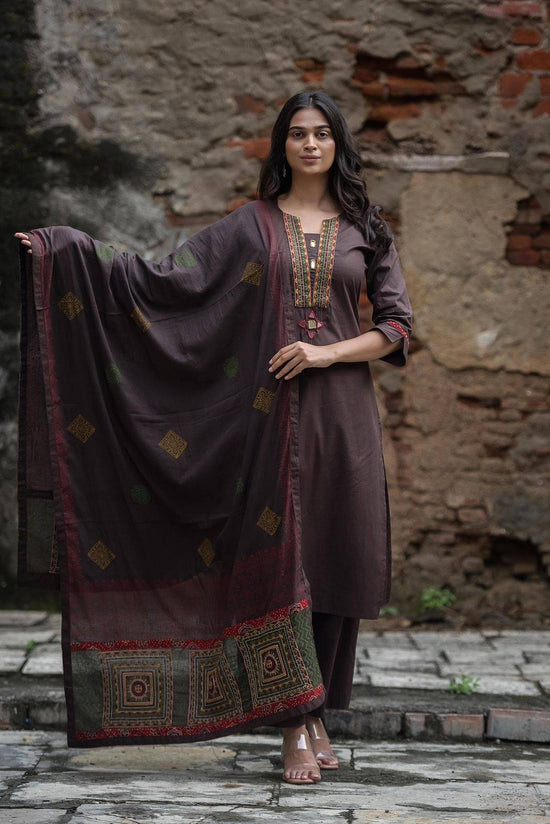 premium-cotton-hand-embroidered-straight-suit-set-paired-with-handblock-print-hand-embroidered-dupatta-brown-1