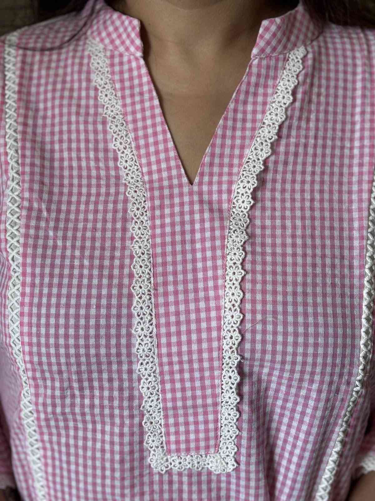 premium-cotton-handloom-checks-a&line-pant-set-with-lace-work-schiffili-patch-at-back-shoulder-pink-2
