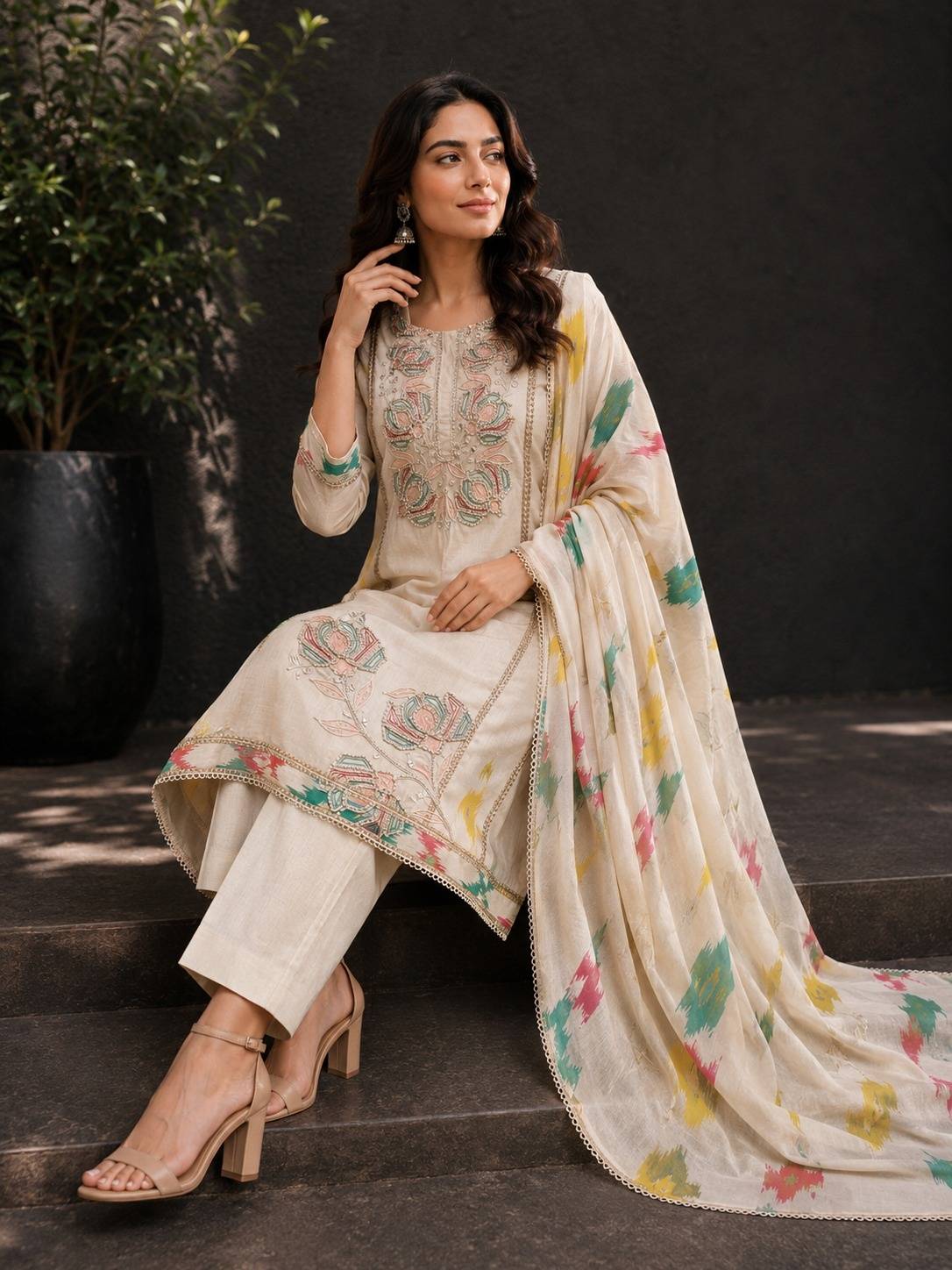 premium-cotton-ikkat-print-hand-embroidered-dori-work-straight-fit-suit-set-beige-1