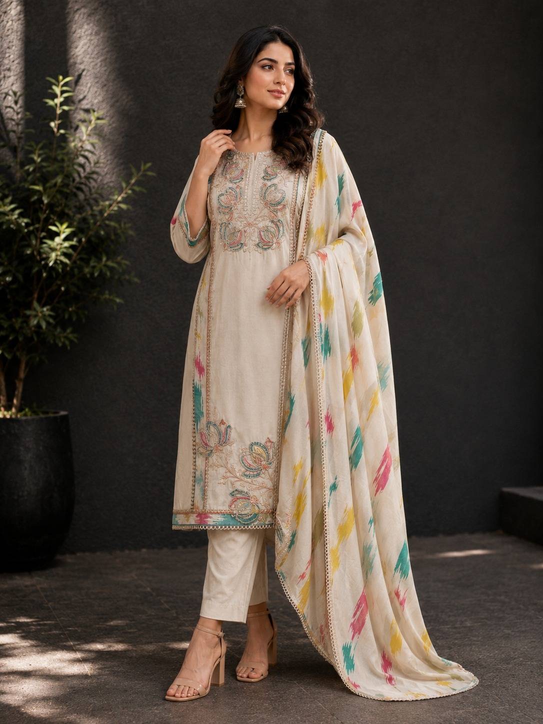 premium-cotton-ikkat-print-hand-embroidered-dori-work-straight-fit-suit-set-beige-2