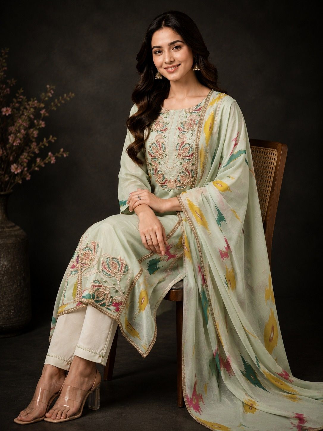 premium-cotton-ikkat-print-hand-embroidered-dori-work-straight-fit-suit-set-light-green-1