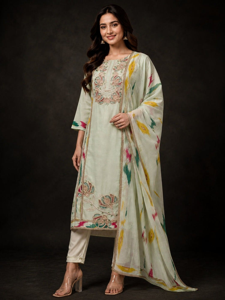 premium-cotton-ikkat-print-hand-embroidered-dori-work-straight-fit-suit-set-light-green-2