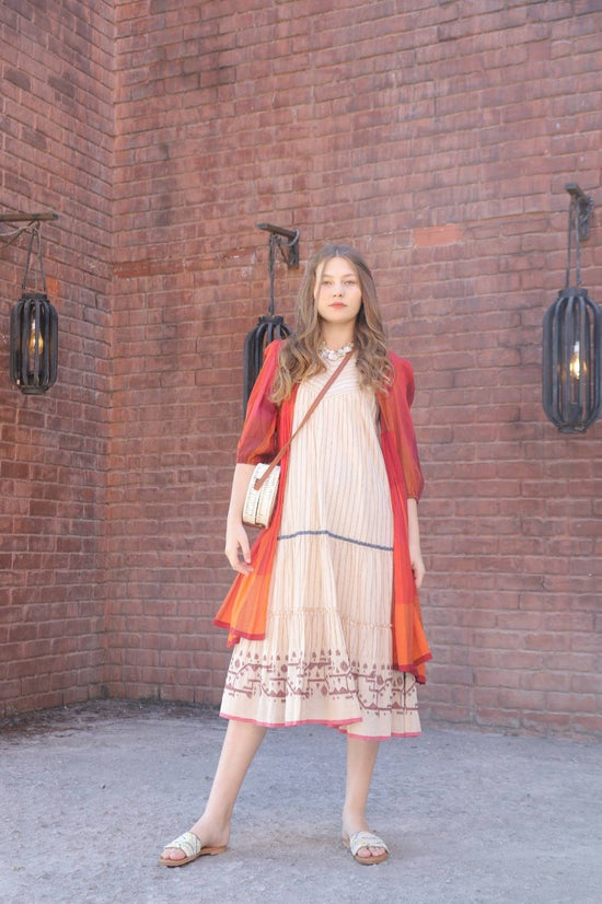 premium-cotton-jamdani-shrug-style-dress-with-lining-pockets-orange-1