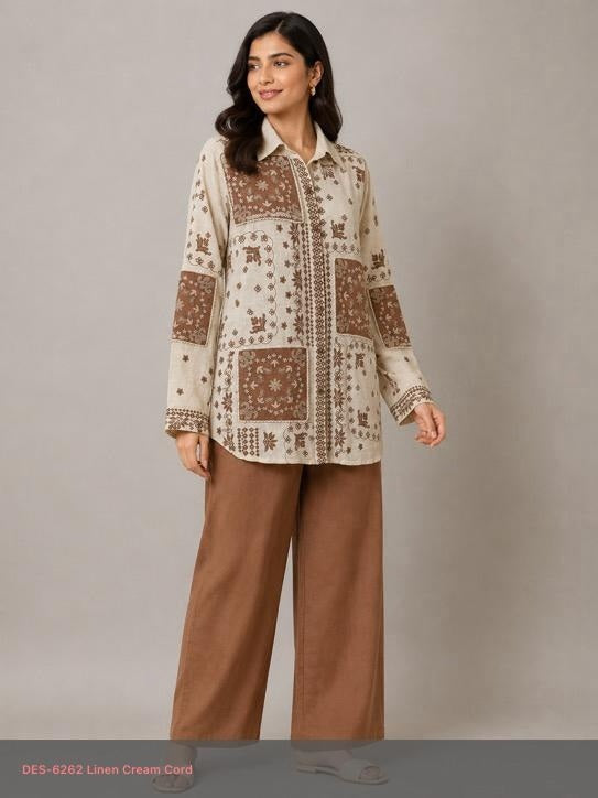 premium-cotton-linen-embroidered-patch-work-co-ord-set-brown-1