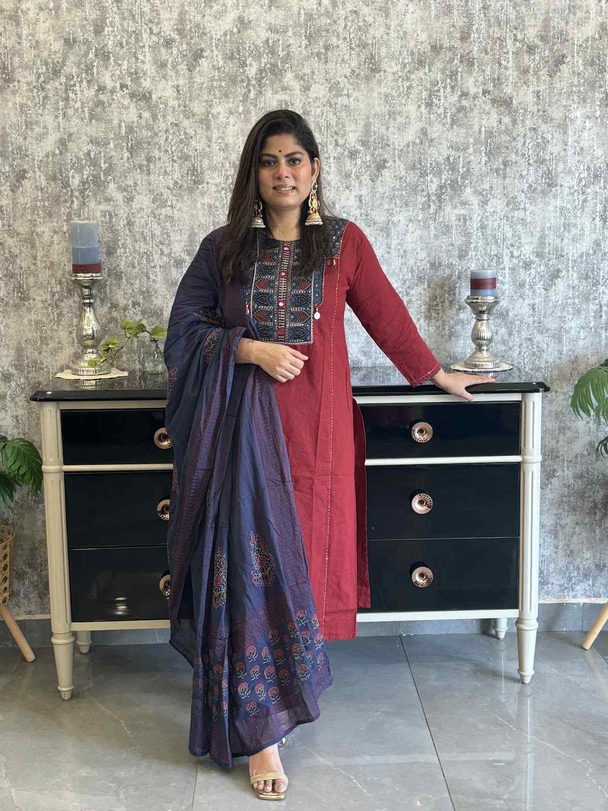 premium-cotton-mirror-work-a-line-suit-set-with-block-print-cotton-dupatta-maroon-1
