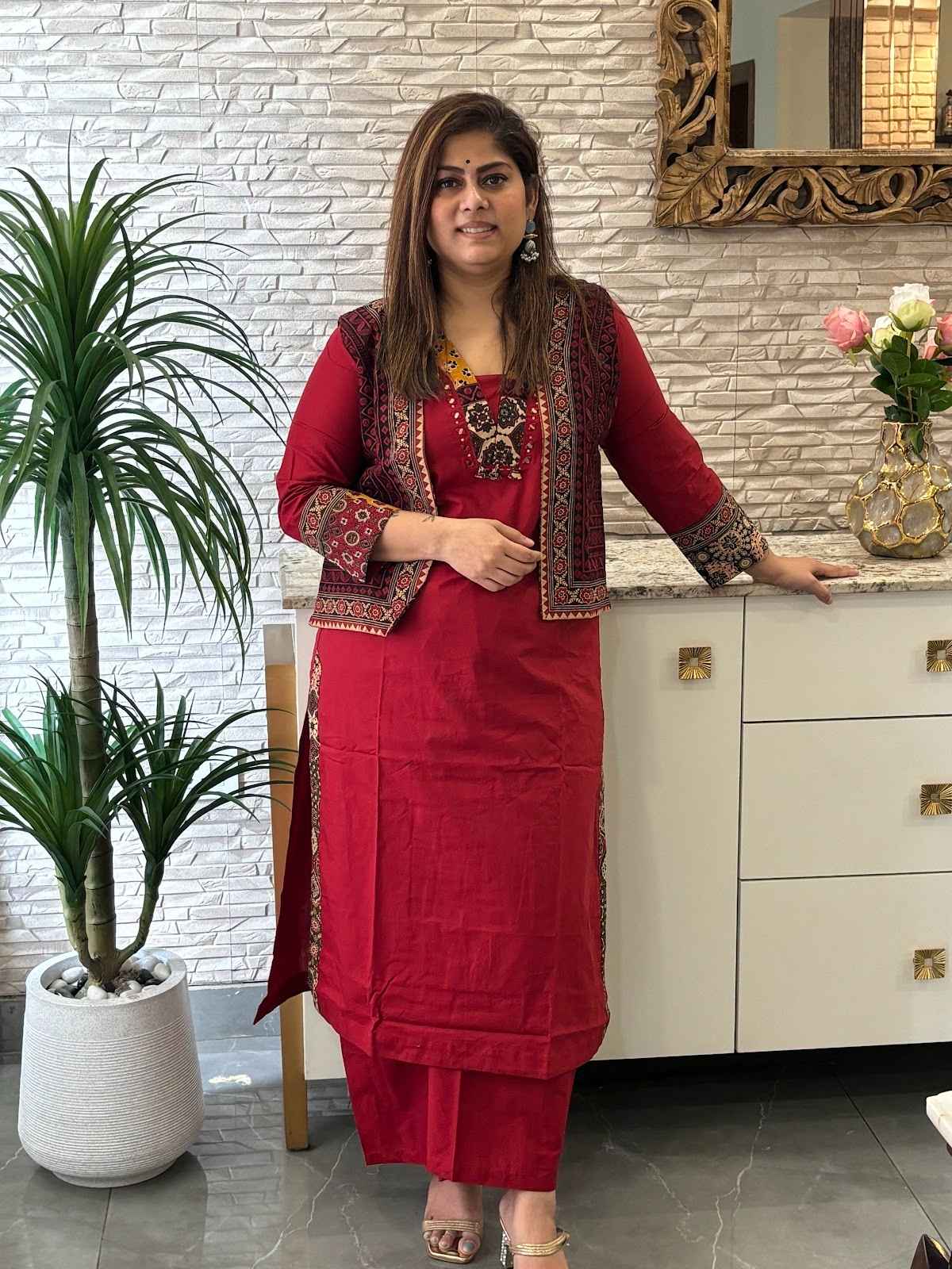 premium-cotton-pant-set-with-embroidered-jacket-maroon-1