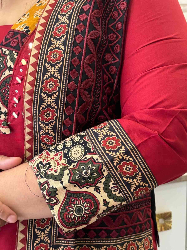 premium-cotton-pant-set-with-embroidered-jacket-maroon-3