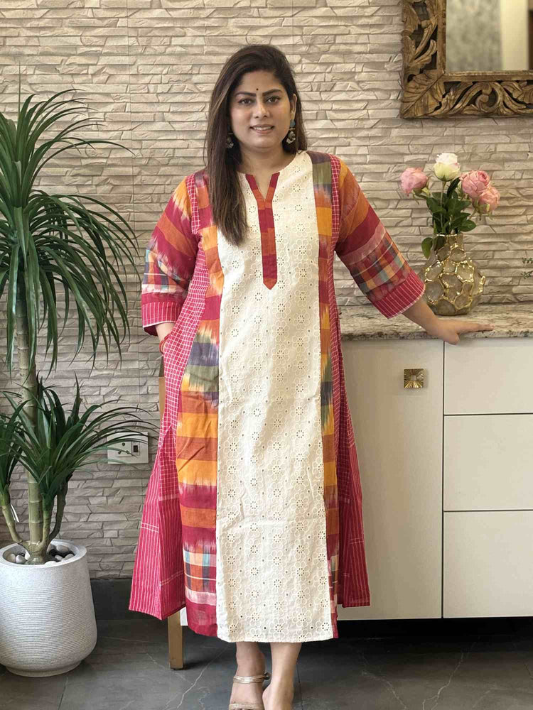 premium-cotton-schiffili-handloom-gamcha-checks-and-ikkat-print-a-line-dress-with-mul-cotton-lining-and-pockets-off-white-1