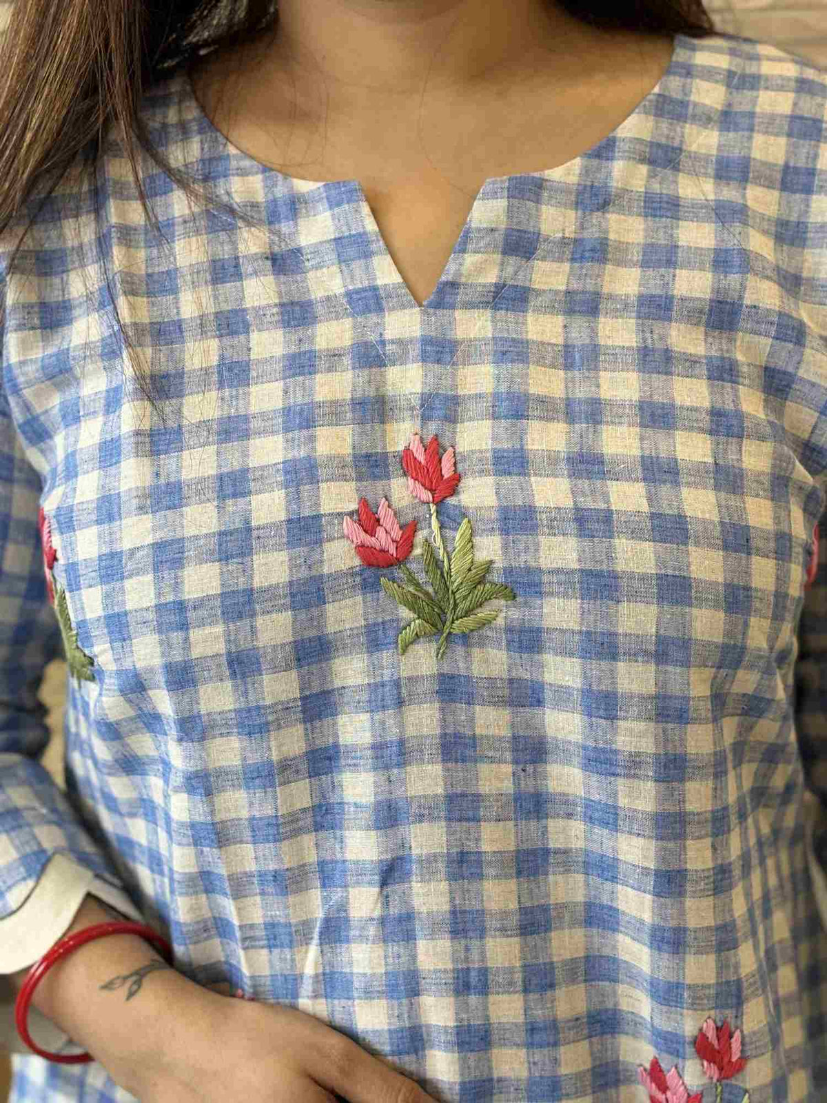 premium-handloom-checks-hand-embroidered-a-line-dress-with-pockets-blue-2
