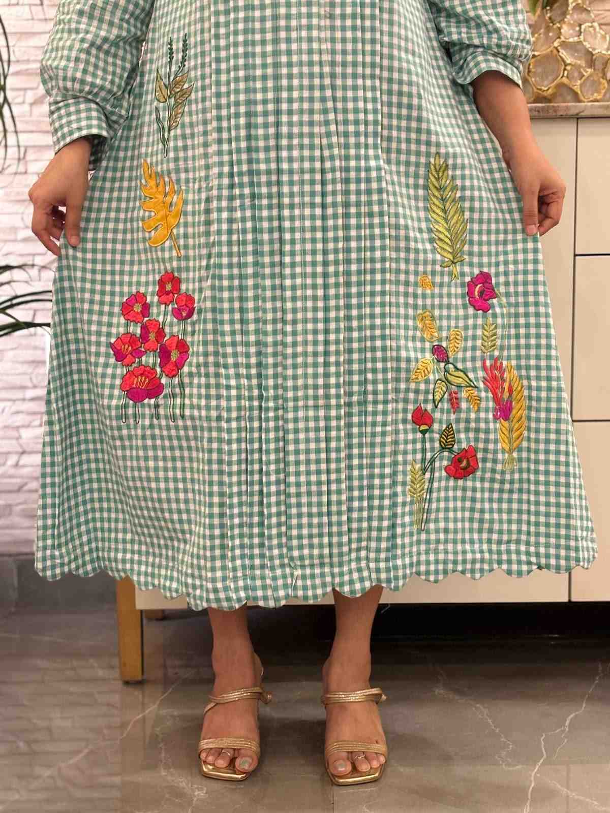 premium-handloom-gamcha-checks-embroidered-dress-with-applique-work-bluish-green-4