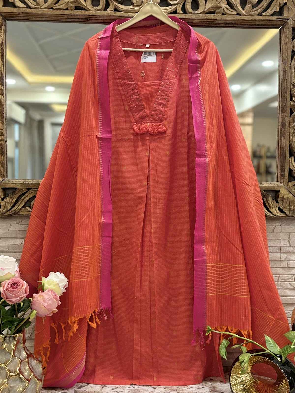 premium-handloom-jamdani-weave-a-line-suit-set-orange-1