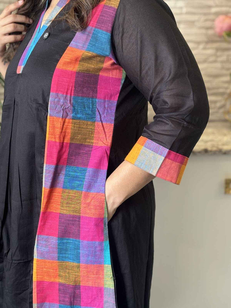 premium-mul-cotton-a-line-dress-with-south-cotton-checks-detailing-pockets-cotton-lining-black-4