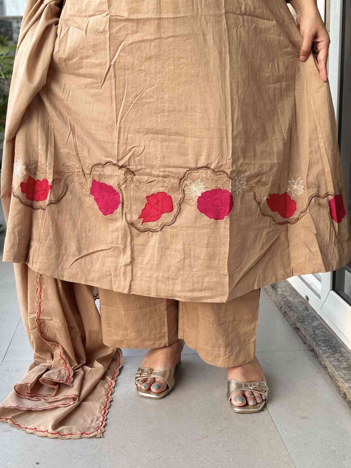 premium-mul-cotton-applique-work-a-line-suit-set-with-lining-brown-4