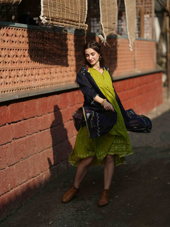 premium-mul-cotton-jamdani-shrug-style-dress-with-pockets-navy-blue-1