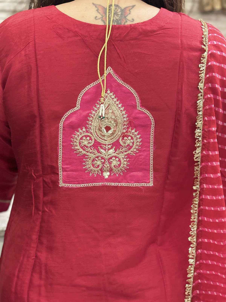 premium-russian-silk-embroidered-a-line-suit-set-with-lining-heavy-work-sleeves-back-paired-with-embroidered-pure-organza-bandhni-print-dupatta-maroon-5