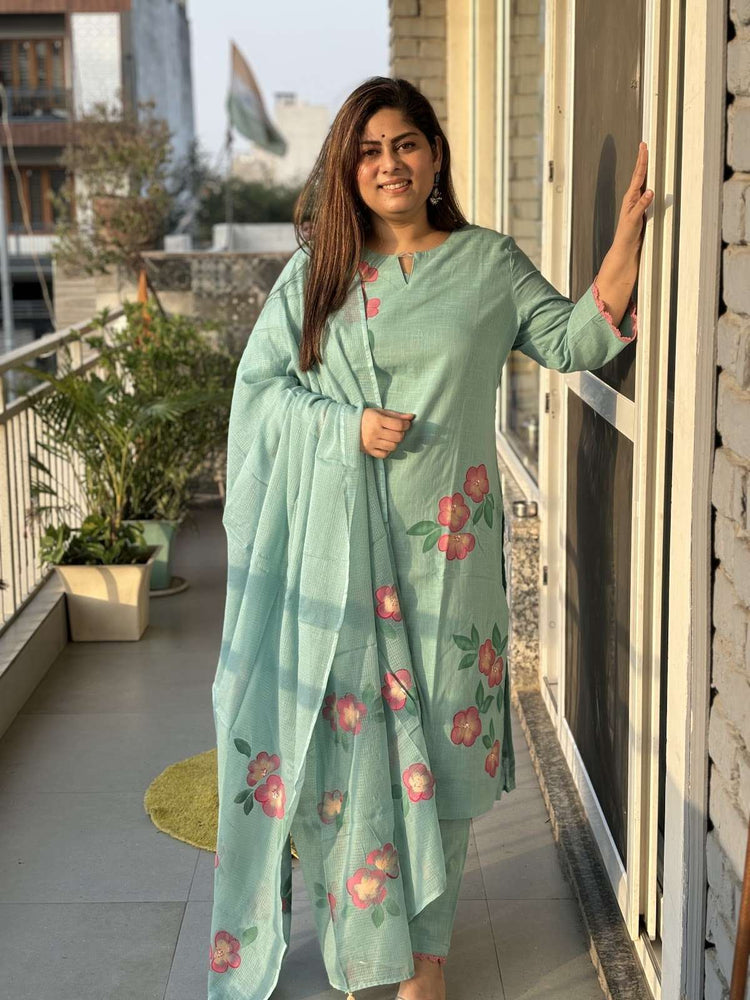 premium-slub-cotton-hand-brush-paint-straight-fit-suit-set-with-mul-cotton-lining-paired-with-cotton-kota-doria-dupatta-blue-1