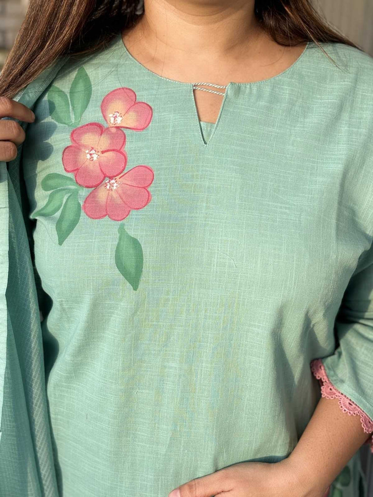 premium-slub-cotton-hand-brush-paint-straight-fit-suit-set-with-mul-cotton-lining-paired-with-cotton-kota-doria-dupatta-blue-2