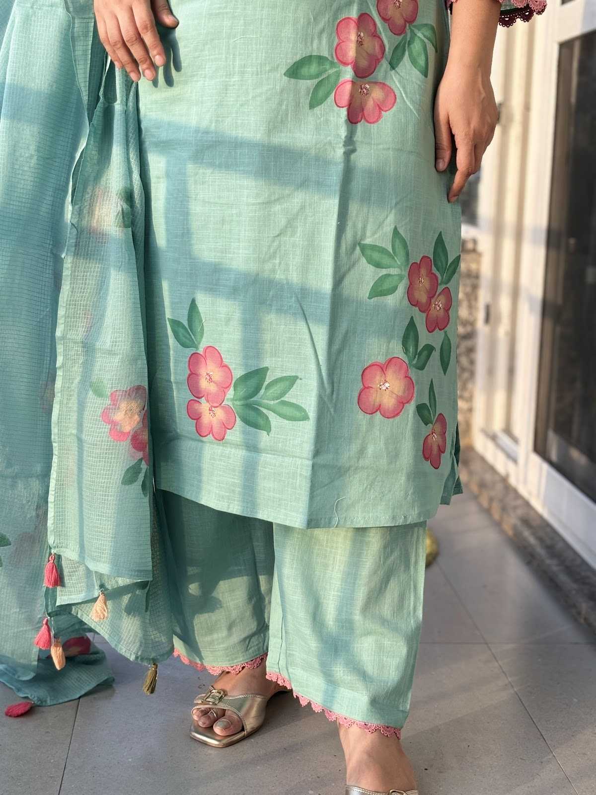 premium-slub-cotton-hand-brush-paint-straight-fit-suit-set-with-mul-cotton-lining-paired-with-cotton-kota-doria-dupatta-blue-4