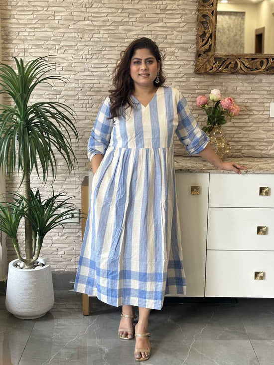 premium-soft-cotton-handloom-stripes-checks-dress-with-pockets-cotton-lining-blue-1