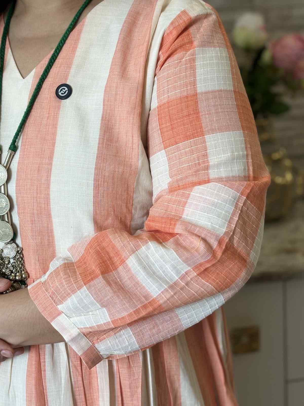 premium-soft-cotton-handloom-stripes-checks-dress-with-pockets-cotton-lining-peach-3
