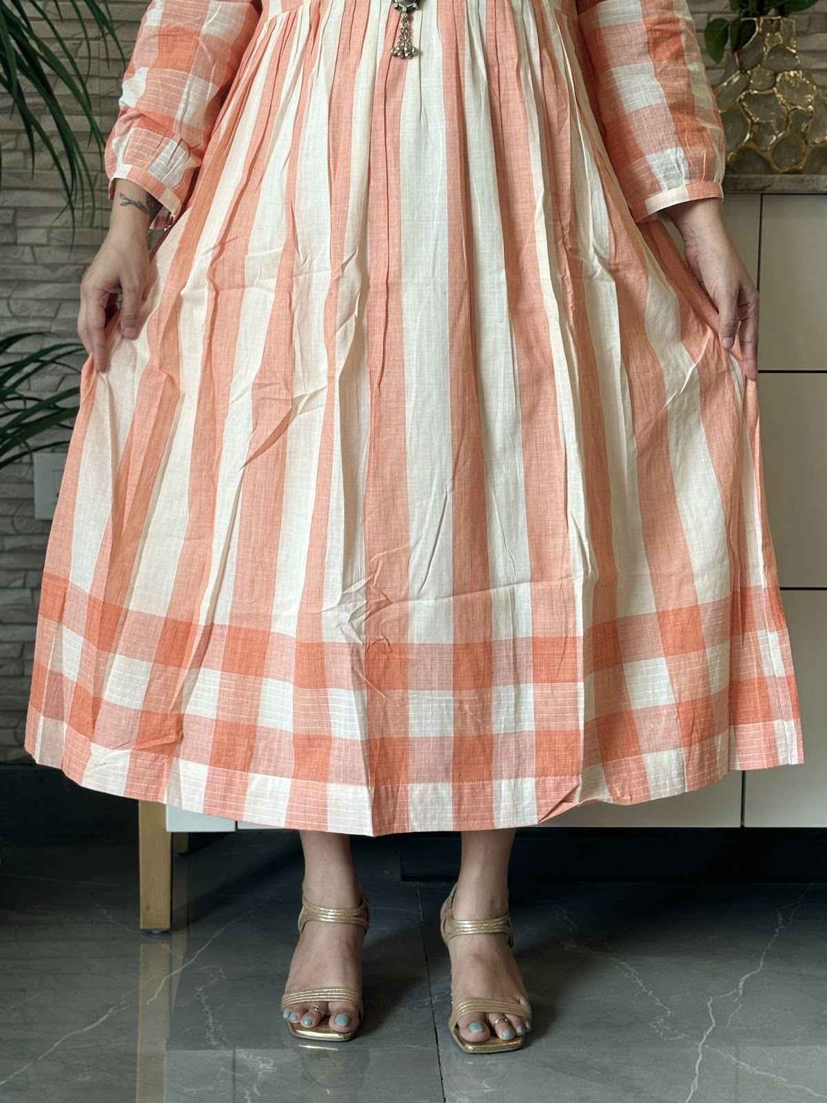 premium-soft-cotton-handloom-stripes-checks-dress-with-pockets-cotton-lining-peach-4