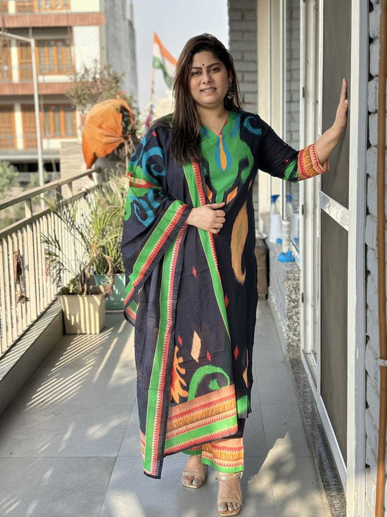 pur-cotton-ikkat-print-straight-fit-suit-set-paired-with-stole-width-dupatta-black-1