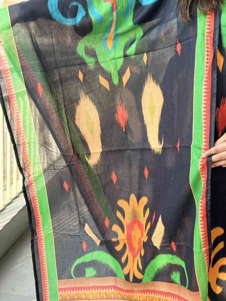 pur-cotton-ikkat-print-straight-fit-suit-set-paired-with-stole-width-dupatta-black-4