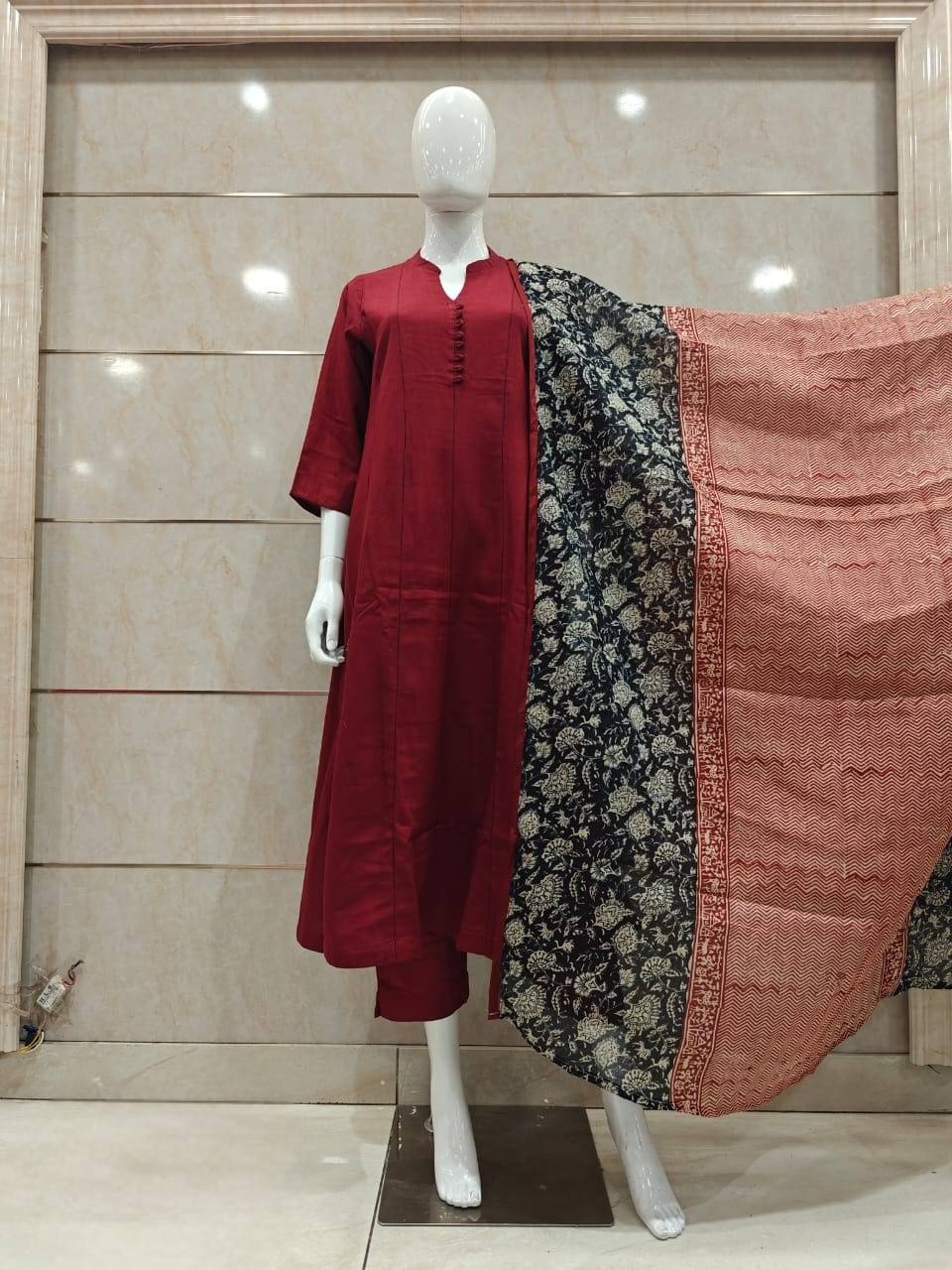 pura-cotton-a-line-suit-set-with-ahrakh-print-cotton-dupatta-maroon-1