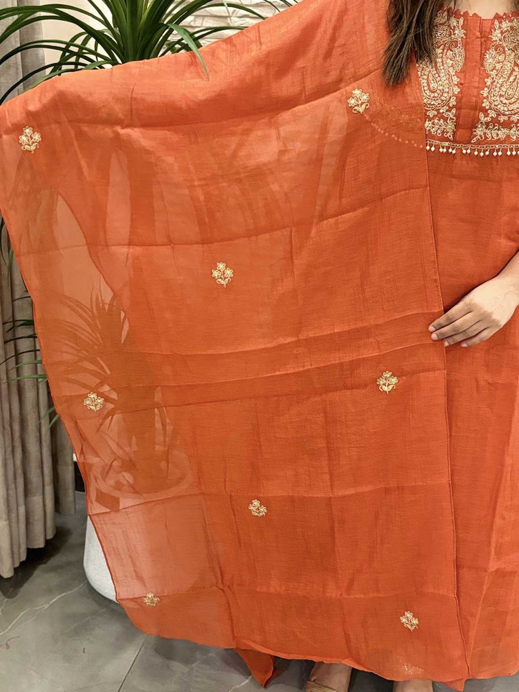 pure-banaras-mul-chanderi-hand-embroidered-a-line-suit-set-with-embroidered-pants-rust-4