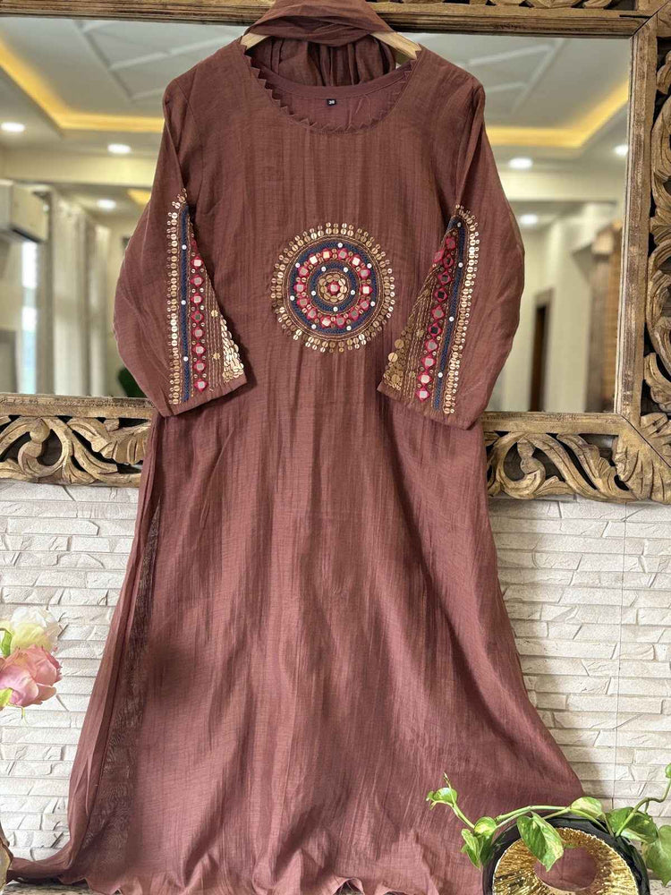 pure-banaras-mul-chanderi-hand-embroidered-a-line-suit-set-with-mul-cotton-lining-chocolate-brown-1