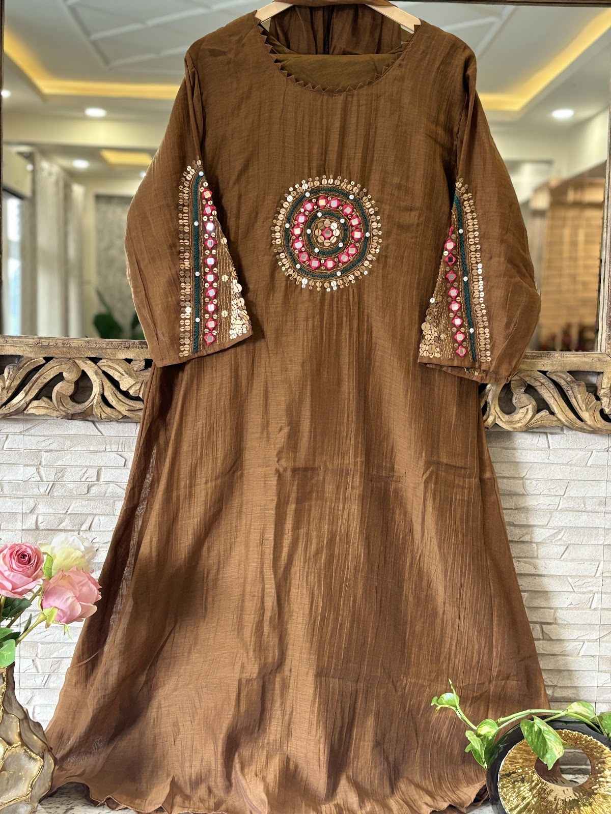 pure-banaras-mul-chanderi-hand-embroidered-a-line-suit-set-with-mul-cotton-lining-copper-brown-1