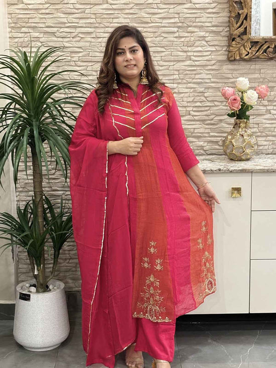 pure-banaras-mul-chanderi-hand-embroidered-block-pattern-a-line-suit-set-rani-2