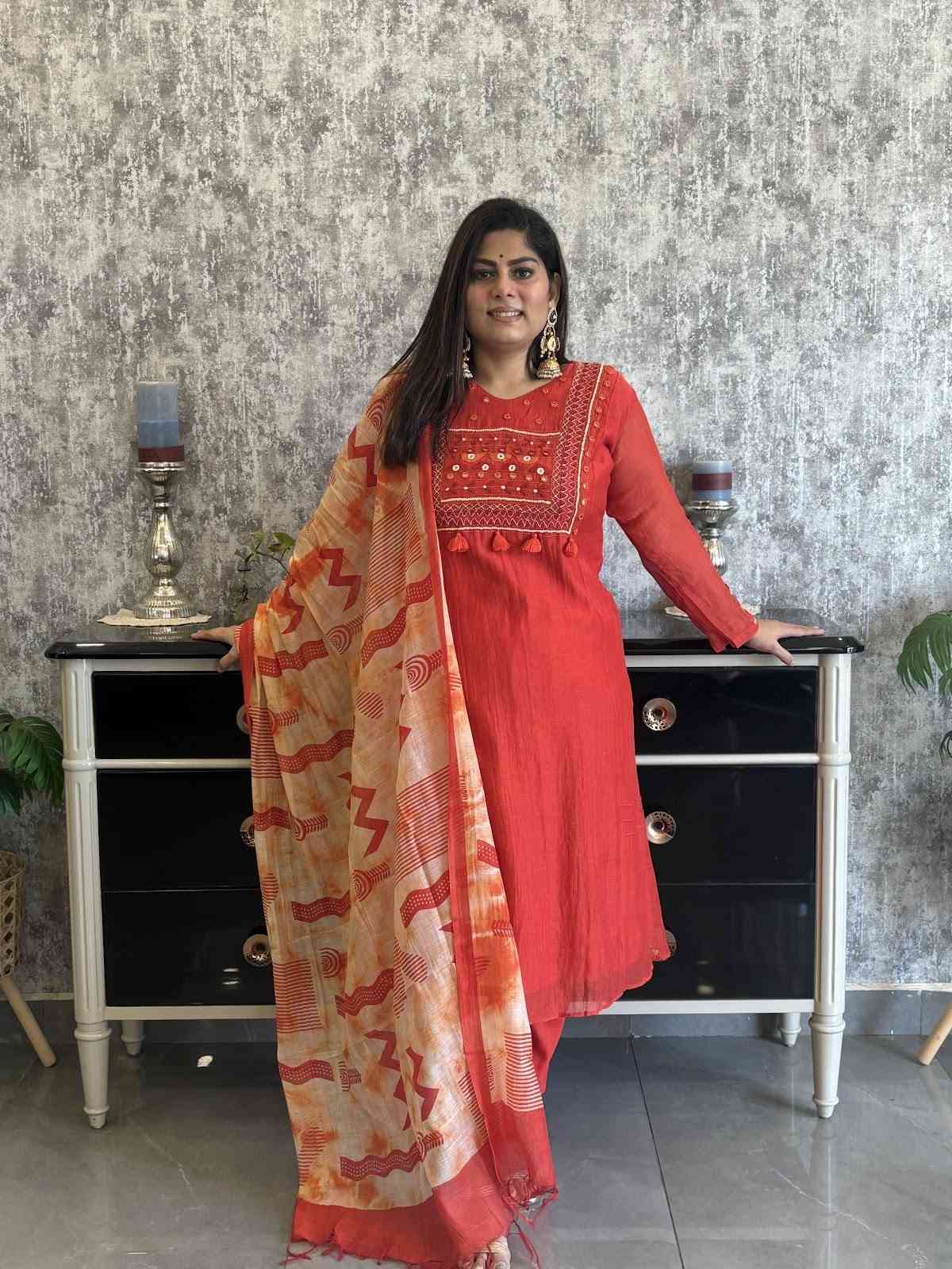 pure-banaras-mul-chanderi-hand-embroidered-mirror-work-a-line-suit-set-paired-with-mul-chanderi-digital-print-dupatta-orangish-red-1